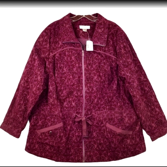 CJ BANKS PLUS SIZE 2X 20 22W FALL WINTER JACKET RED BURGUNDY VELVET COAT TOP NWT - Picture 2 of 14